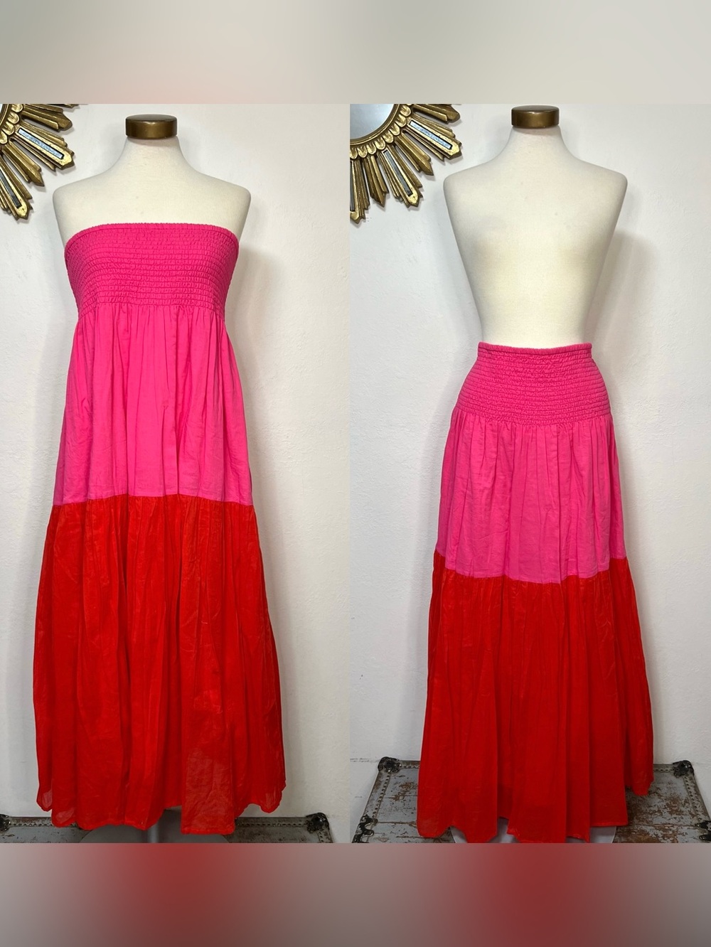 ANAAK Mai Colorblock Convertible Maxi Skirt in Fuchsia & Fire Red
